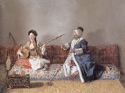 Portrait of M.Levett and of Mlle Glavany Seated on a Sofa Jean-Etienne Liotard